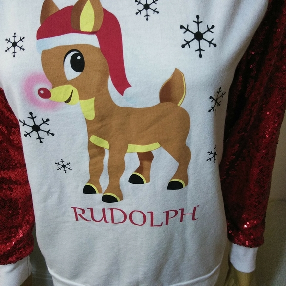 Rudolph Christmas Sequined Top Sz M - Picture 2 of 5